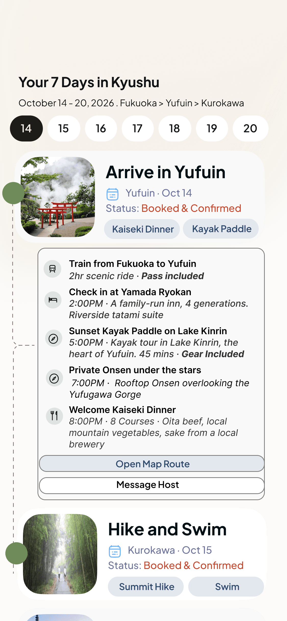 Inaka Pass app — Your itinerary